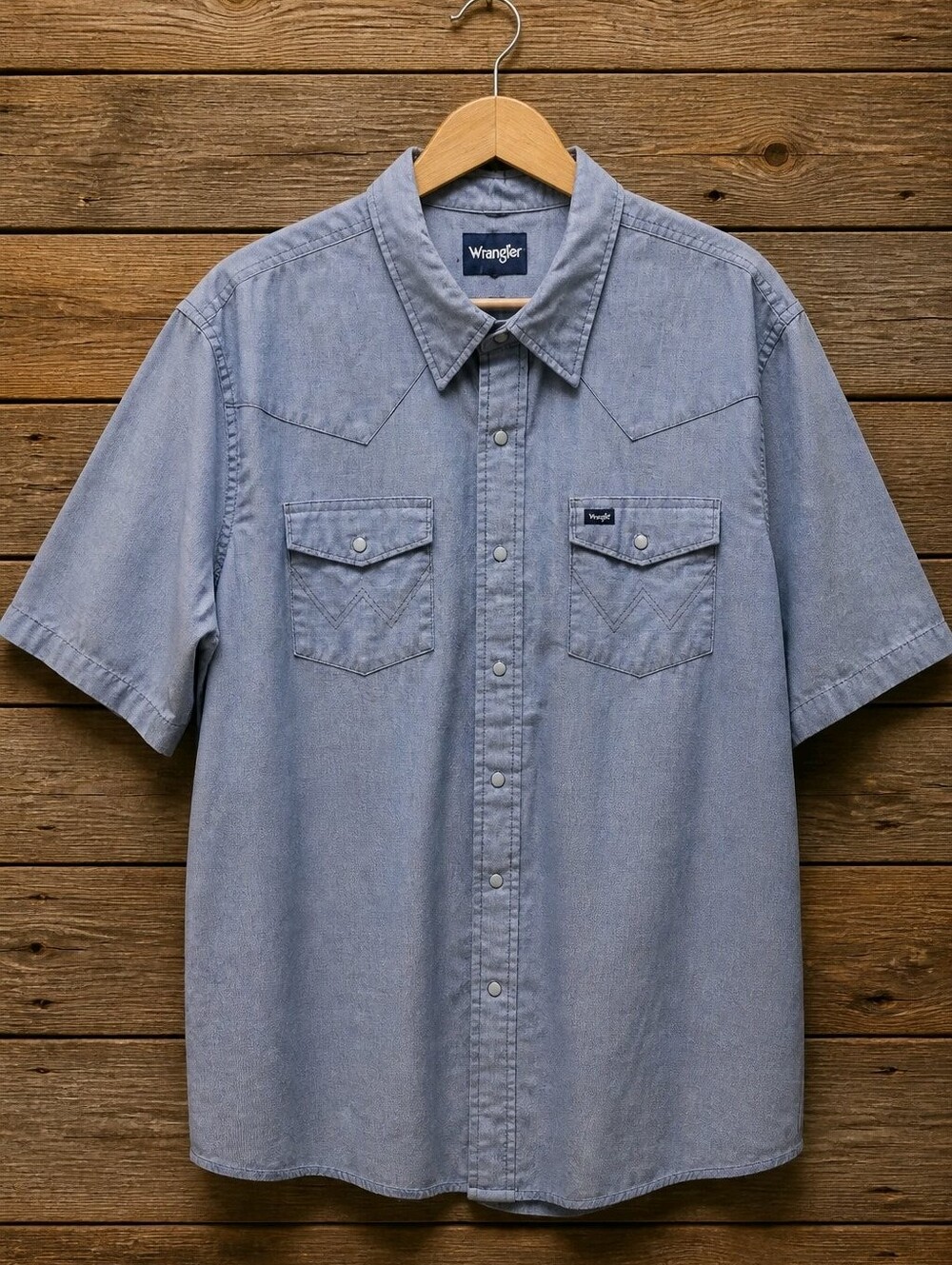 Wrangler Men’s Short Sleeve Western Chambray Work Shirt - Light Blue